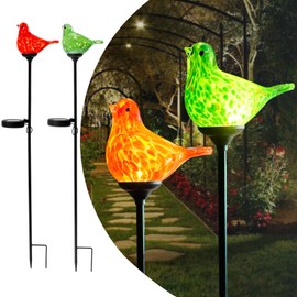 2 Pack Solar Powered Garden Stake Lights Outdoor, Cute Animal Outdoor Figurine Lights Ornament Statue Decor for Pathway, Patio, Red & Green Bird