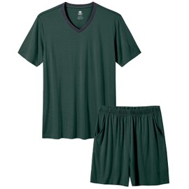 MoFiz Men's Sleepwear Pajama Set Lightweight Quick Dry Short Sleeves V-Neck Summer T-Shirt Shorts Lounge Sets Brown Green M
