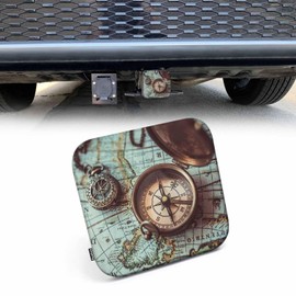 Beabes Trailer Hitch Covers Compass, Ancient World Map Compass Necklace Anti-Loss Hitch Cover Fits 2" Hitch Receivers for Trucks, Tough Receiver Tube Hitch Cover Plug for Cars