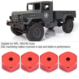 RC Hex Hub Adapter, 4 Pcs Aluminium Alloy 5mm To 12mm Wheel Hex Hub Adapter Spare Part Compatible with WPL 1634 RC Truck (Red) Model Car Accessories