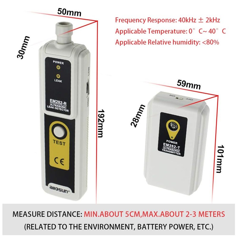ALLOSUN Ultrasonic Leak Detector 40KHz±2KHz, Leak Tester Transmitter with Headphone