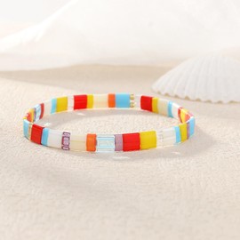 KELITCH Women Tila Beads Charm Bracelet Stretch Bracelets Candy Colors Wrap Friendship Bracelets - A