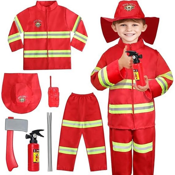 IDOTTA Kids Fireman Costume with Firefighter Outfit for Role Play