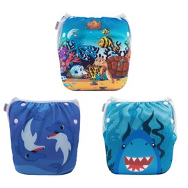 ALVABABY 3pcs Baby Swim Diapers Reuseable Washable & Adjustable for Swimming Lesson & Baby Boy and Girl 3SWY35T