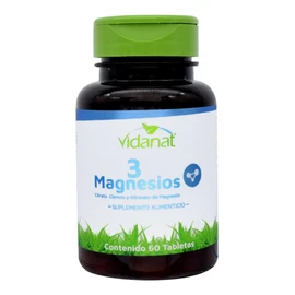 Vidanat 3 Magnesios 60 Tabletas | Bisglicinato de magnesio, citrato de magnesio, cloruro de magnesio
