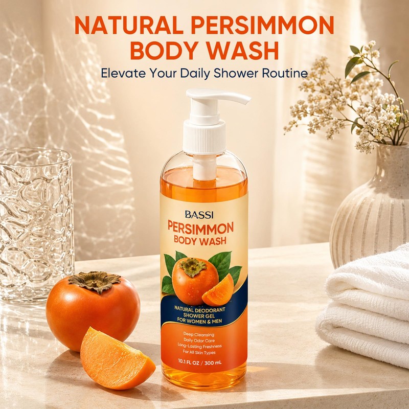 Persimmon Body Wash for Body Odor Control, Natural Deodorant Soap