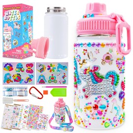 FTBox Decorate Your Own Water Bottle for Girls, Cute Arts and Crafts Gifts Toys for Girls Age 4-6-8-10-12, Unicorn/Mermaid Diamond Painting Crafts Kit for Girls Birthday Christmas