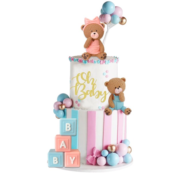 Bolas decorativas para tartas de oso con letras de bebé para baby shower, revelación de género, suministros para fiesta de cumpleaños con temática de oso