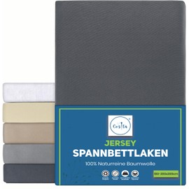 Cozita Basics Fitted Sheet 180 x 200 cm - 100% Cotton Jersey Bed Sheet, Oeko-Tex Certified, Up to 25 cm Mattress Height - Anthracite