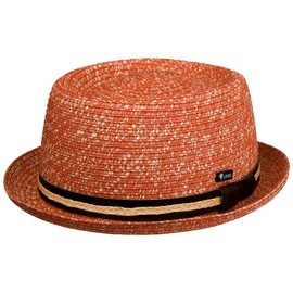 Lipodo Carignano Pork Pie Straw Hat - Hat (54-61 cm) - Italian Flair - Summer Hat with Leather Strap - Men - Spring/Summer, Mottled red