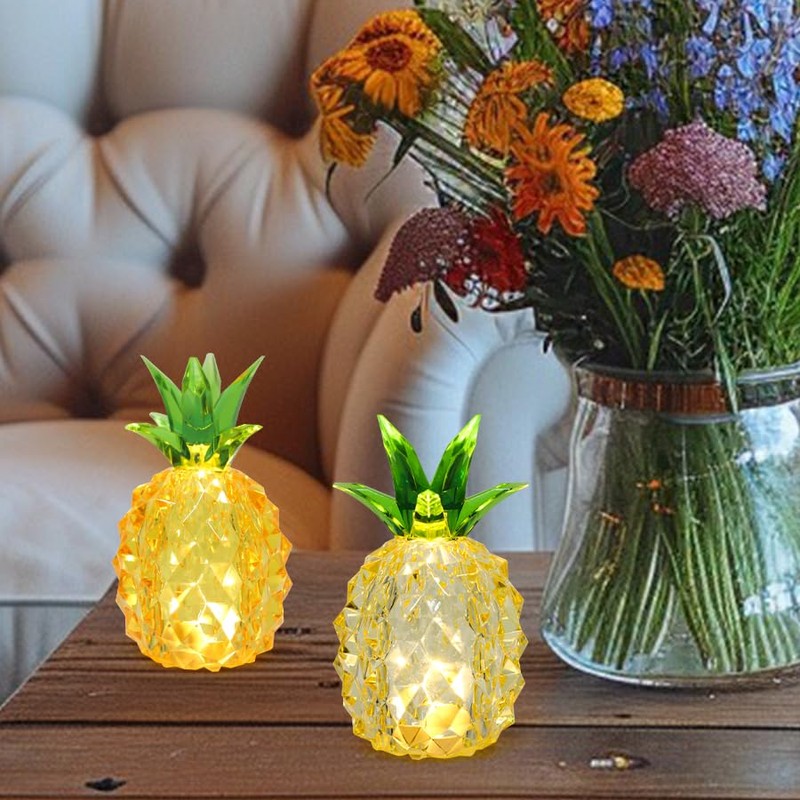 H&OUR Silver Pineapple Glass LED Lamp, Battery-Operated Crystal Decorative Light