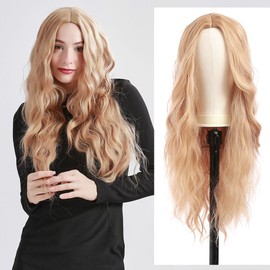 TYTYCC Women's Wigs Synthetic Hair 26 Inch Curly Upgraded Protein Fiber Hair Wig Wavy Wigs with Bangs for Women For Party Daily Wear Bob Wig Cosplay (Golden)