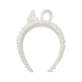 Wide Faux Pearl Rhinestone Headband Plastic Pearl Birthday Hairband Elegant Birthday Party Headwear Shiny Padded Hair Band Fashion Handmade Hair Hoop for Women Photo Shoot 40th
