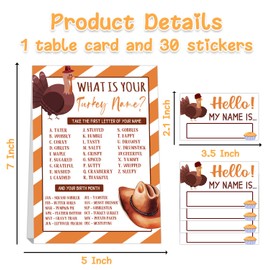 What is Your Turkey Name Game, 1 Game Sign and 30 Name Stickers,Thanksgiving Party Game,Birthday Game for Kids and Adult Parties, Holiday Activity, Activity Game for Class Graduation Birthday