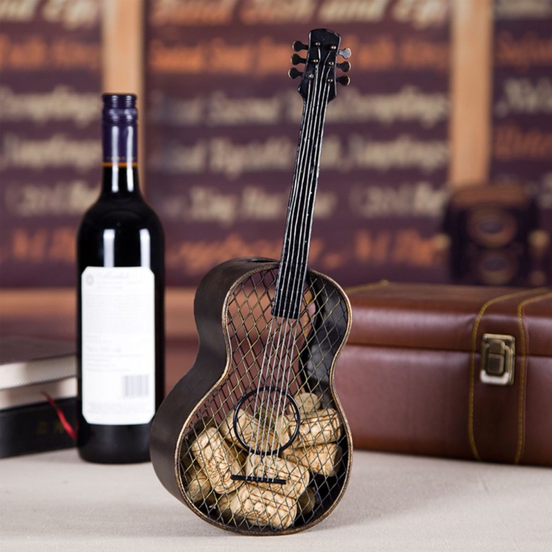 Guitar Shaped Wine Cork Container Wine Bottle Stopper Organizer Home