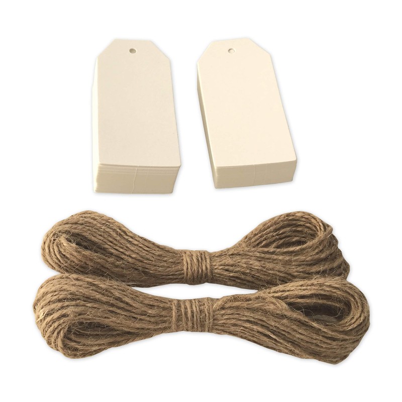LWR CRAFTS 100 Hang Tags with Jute Twines 100ft (White,