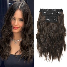 NTYNTY Hair Extensions, 14" Short Clip in Hair Extensions 4PCS Beach Wave Brown Hair Extensions Natural Soft Synthetic Hairpiece for Women - Chocolate Brown