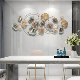 Metal Wall Art Decor For Living Room, 59" Ginkgo Leaf Wall Decor, Adornos Pare Sala Modernos, 3D Gold Wall Art Decorations, Large Modern Metal Wall Sculptures For Living Room Dining Room Bedroom (59")