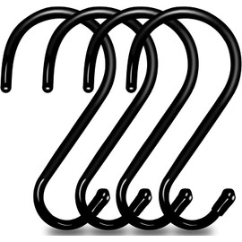 Baoswi 4 Pack Large Heavy Duty S Hooks 15 cm Black Rubber Coated Metal S Hook for Hanging, Non Slip Vinyl Coated Closet S Hooks Anti-Rust Hooks for Kitchen Bathroom Bedroom Office