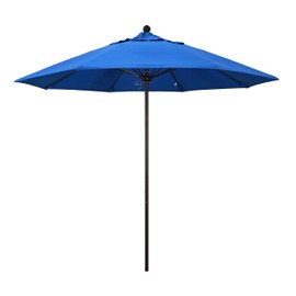 California Umbrella 9' Round Aluminum/Fiberglass Umbrella, Push Open, Bronze Pole, Olefin Royal Blue Fabric