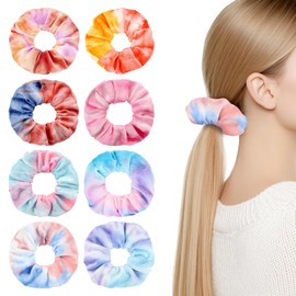Yonchic 8-Piece Colorful Velvet Hair Scrunchies for Women & Girls, No Damage Cute Hair Ties Soft Ponytail Holders for Women's Thin/Thick Hair (Blue Theme)