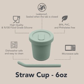 nouka Straw Cup | 100% Food-Grade Silicone | Spill-Proof | Non-Slip & Soft | Dishwasher Friendly |Agate | Size 6 Oz