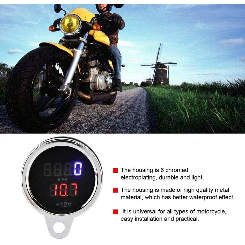 Universal 2 in 1 Waterproof LED Digital Voltmeter Tachometer Gauge
