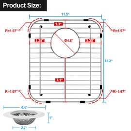 ARLBA 2 Pack 304 Stainless Steel Sink Protectors for Kitchen Sink Grid Protector Rear Drain Hole,13.2"x11.5" Metal Sink-Grates Sink-Rack for Bottom of Kitchen Sinks w/Sink-Strainers Anti-Scratches