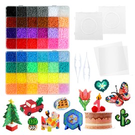 Moncolis 24000 Ironing Beads Set 2.6 mm 48 Colours Beads with Plates Required Accessories Mini Beads in Organiser Box for Crafts DIY Boys Girls