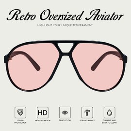 mosanana Retro Aviator Oversized Sunglasses for Women Men Big 70s Vintage Trendy Large 2025 Cool Cute Fashion Black Frame Pink Lens MS52482
