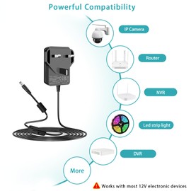 Security Camera Power Supply, 12V 2A Power Supply for 12Vdc CCTV Camera Home Security Camera DVR/NVR/HVR (Analog AHD IP) Surveillance System Monitoring Camera with 4 Split Power Cable