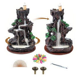 LLMRR Incense Burner, Backflow Incense Holder 2 Sides Waterfall Incense Burnier with 120 Backflow Incense Cones, 30 Incense Sticks, Aromatcherapy Ornamen for Home Office
