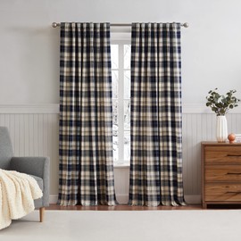 G.H. Bass & Co. Plaid Curtains - Lakeview - 2 Panels 50 x 84 Inches - Light Filtering Window Curtains for Living Room Bedroom - Rod Pocket/Back Tab Panel Pair, 95", Navy Blue 95