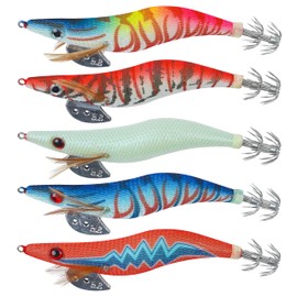 OROOTL Squid Jigs Saltwater Fishing Lures, 5pcs Luminous Squid Jig Hook Lures Kit Glow in The Dark Cuttlefish Sleeve Jig Hooks Fluorescent Shrimp Lures Set for Octopus Fishing