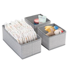 mDesign Set of 3 Storage Boxes - Three Organisers in Two Sizes - Universal Storage System for Accessories e.g. Nappies, Wipes, Utensils - Grey