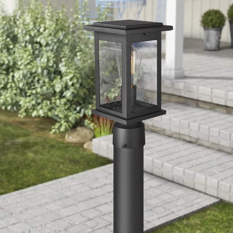 Emliviar Outdoor Post Light Fixtures, 1-Light Pillar Light in Black