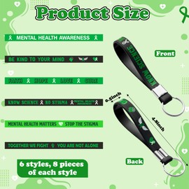 WATINC Awareness Silicone Keychains - 48Pcs Green Ribbons Awareness Stretch Keychain, Motivational Rubber Key Chain With Inspirational Messages Events Gift For Women Man (Mental Health)