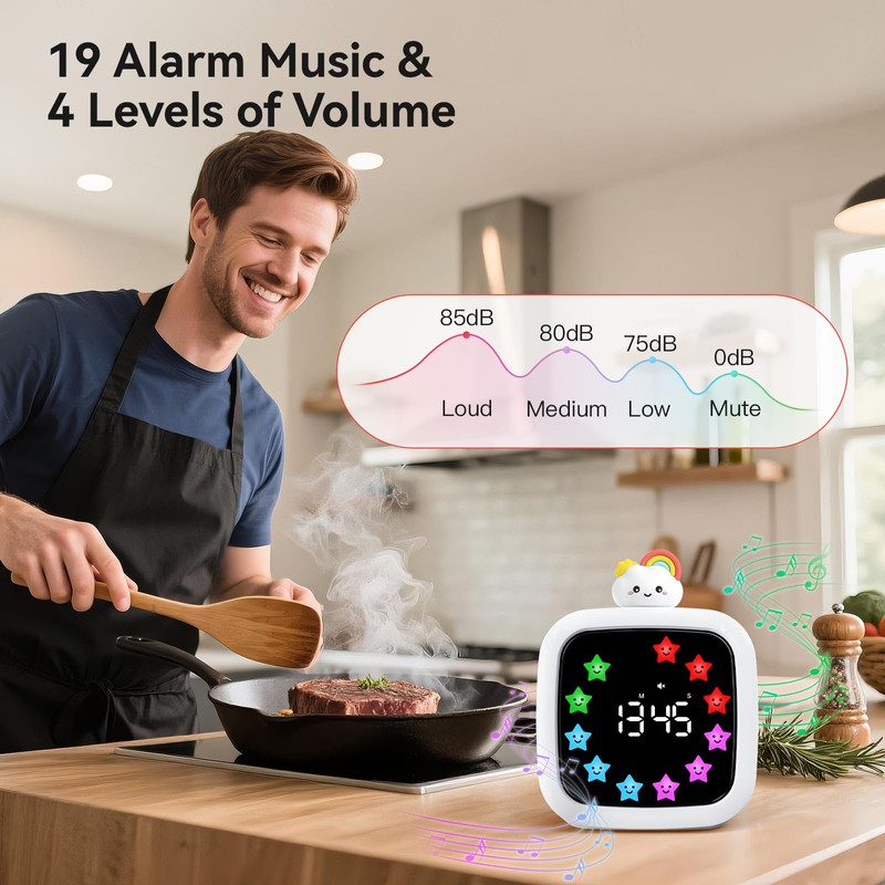 Yunbaoit Digital Visual Timer for Kids, Rechargeable 99-Minute Silent Countdown