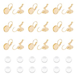 UNICRAFTALE Aproximadamente 30 ganchos de acero inoxidable 304 con cierre de palanca de 10 mm, redondos, planos, en blanco, cabujones, bandeja biselada, componentes de aretes para colgar joyas de 0,7 mm