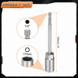 HARFINGTON Nut Driver Drill Bit 16mm Metric Impact Socket 1/4" Hex Shank 6" (150mm) Extra Long 6-Point Sockets Quick-Change CR-V Steel Bolt Setter for Power Drill Drivers