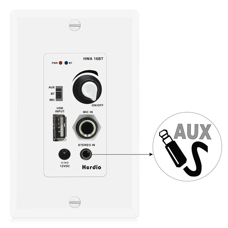 Herdio in Wall Audio Control Amplifier Receiver 2 Channel Wall