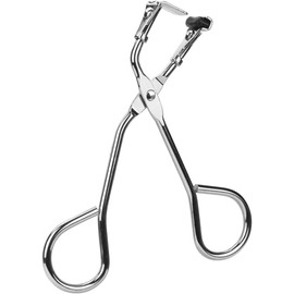 Silver Eyelash Curler with Refill Pads - Mini Lash Curler for All Eyelash Shapes - Professional Silicone Makeup Tool with Precision Tweezers - 2-in-1 Beauty Kit in Stainless Steel Design