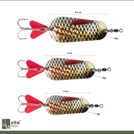 Zite Fishing Blinker Set 16 g / 26 g / 34 g – Pike Lures Pike Blinker Zander Bait Bass Fishing Lure – Predator Fish Bait Set – Spoon Blinker Fishing (Roach)