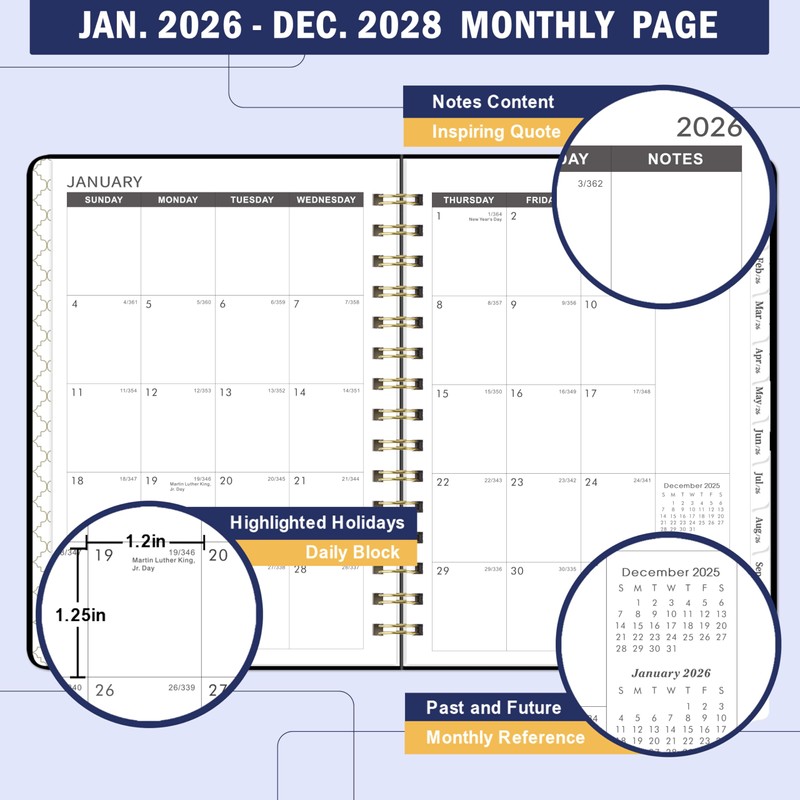 2026-2028 Monthly Planner - 3 Year Monthly Planner from Jan.