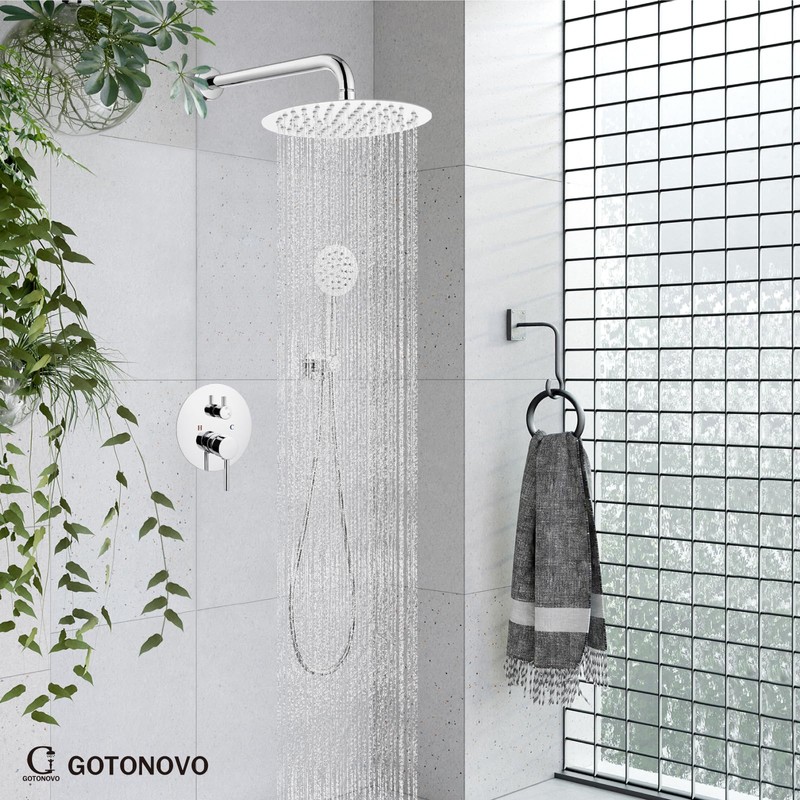 gotonovo Rain Shower System with 10 Inch Round Showerhead and
