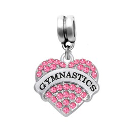 LaBenie Dangle Gymnastic Pink Crystal Heart Charm Bead