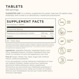 Solgar Magnesium Citrate, 120 Tablets - Promotes Healthy Bones - Supports Nerve  Muscle Function - Non GMO, Vegan, Gluten Free, Dairy Free, Kosher -  