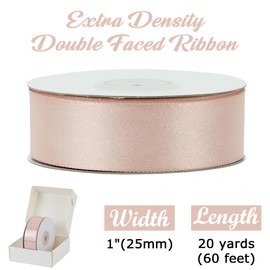 HUIHUANG Dusty Rose Ribbon 1 inch x 20 Yards Luxury Shimmer Thick Ribbon Rose Gold Pink Polyester Satin Ribbon for Hairs, Crafts and Bows, Gift Wrapping, Flower Bouquet, Holiday and Home Decor