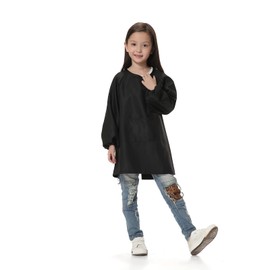 TopTie Cotton Kids Smock Apron for Hair Grooming Painting Cooking with Front Pocket & Long Sleeve, for Age 1-9 years-Black-M