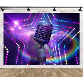 Loccor 5x3ft Fabric Microphone Music Backdrop Star Stage Show Retro Microphone Karaoke Disco Background Music Party Decorations Photoshoot Studio Props